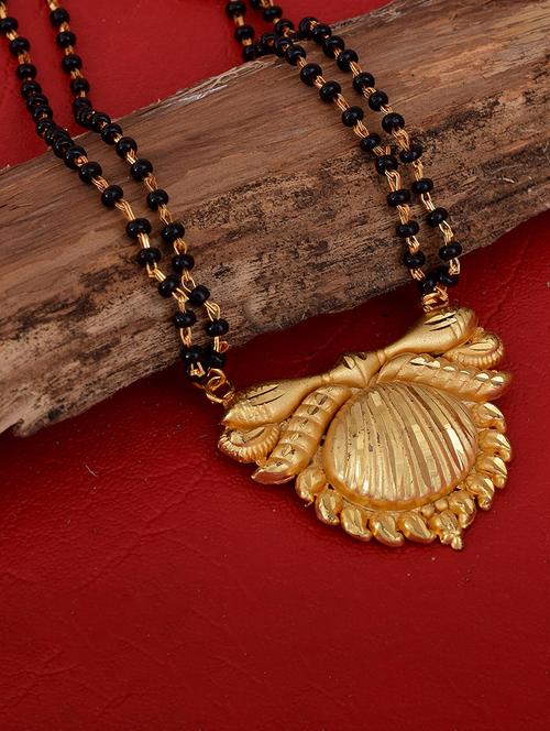elegant black beaded mangalsutra with gold pendant - 21674025 -  Standard Image - 0