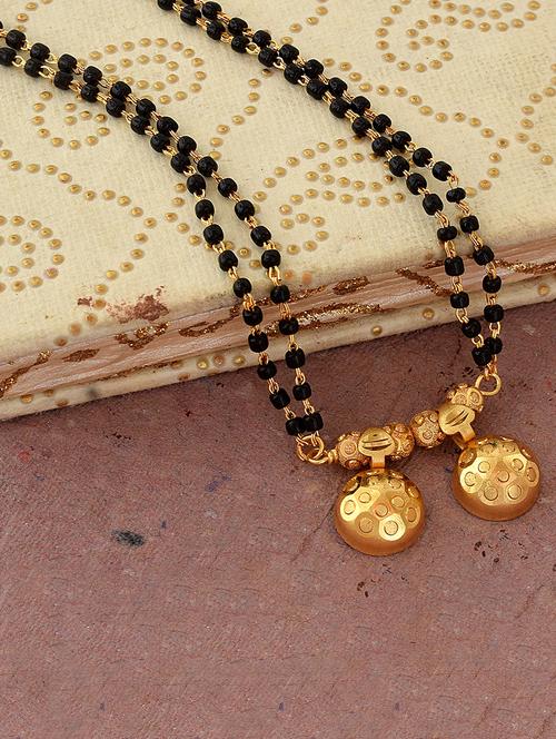elegant black beaded mangalsutra with gold pendant - 21674027 - Standard Image - 0