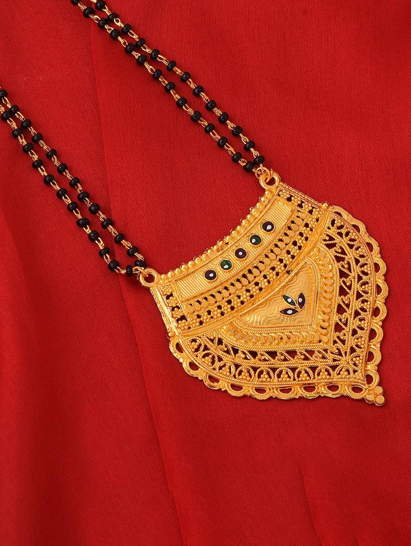 elegant black beaded mangalsutra with gold pendant - 21674032 -  Zoom Image - 0