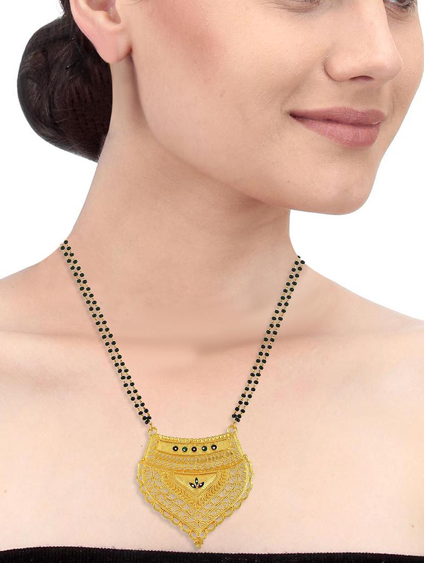 elegant black beaded mangalsutra with gold pendant - 21674032 - Standard Image - 3