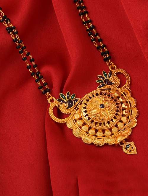 elegant black beaded mangalsutra with gold pendant - 21674033 -  Standard Image - 0