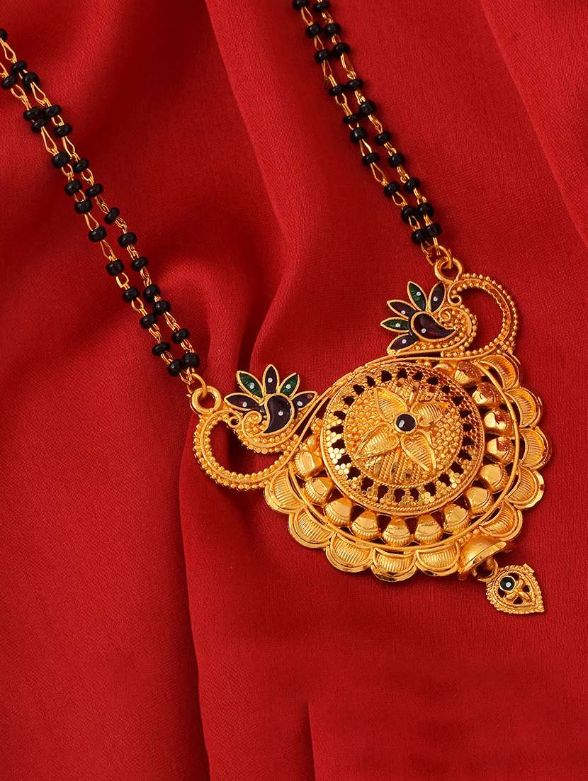 elegant black beaded mangalsutra with gold pendant