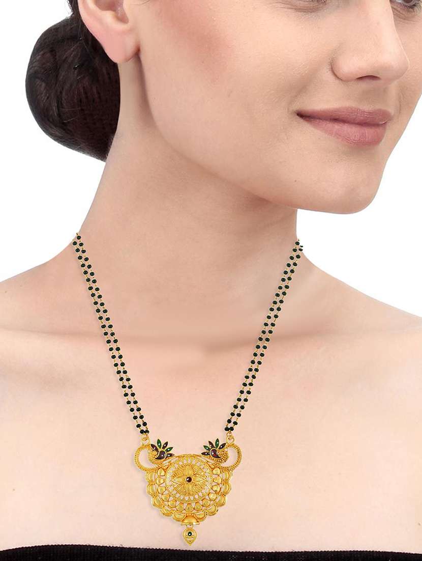 elegant black beaded mangalsutra with gold pendant - 21674033 -  Standard Image - 3