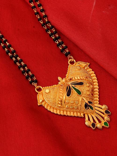 elegant black beaded mangalsutra with gold pendant - 21674036 -  Standard Image - 0