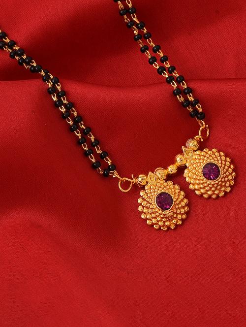 elegant black beaded mangalsutra with gold pendant - 21674037 -  Standard Image - 0