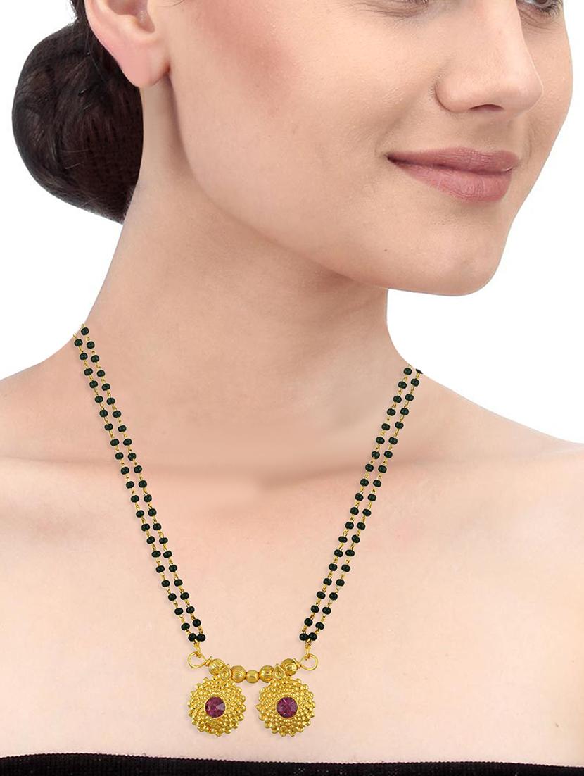 elegant black beaded mangalsutra with gold pendant - 21674037 - Standard Image - 3