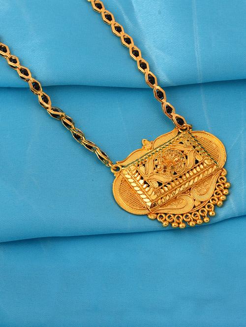 elegant black beaded mangalsutra with gold pendant - 21674039 - Standard Image - 0