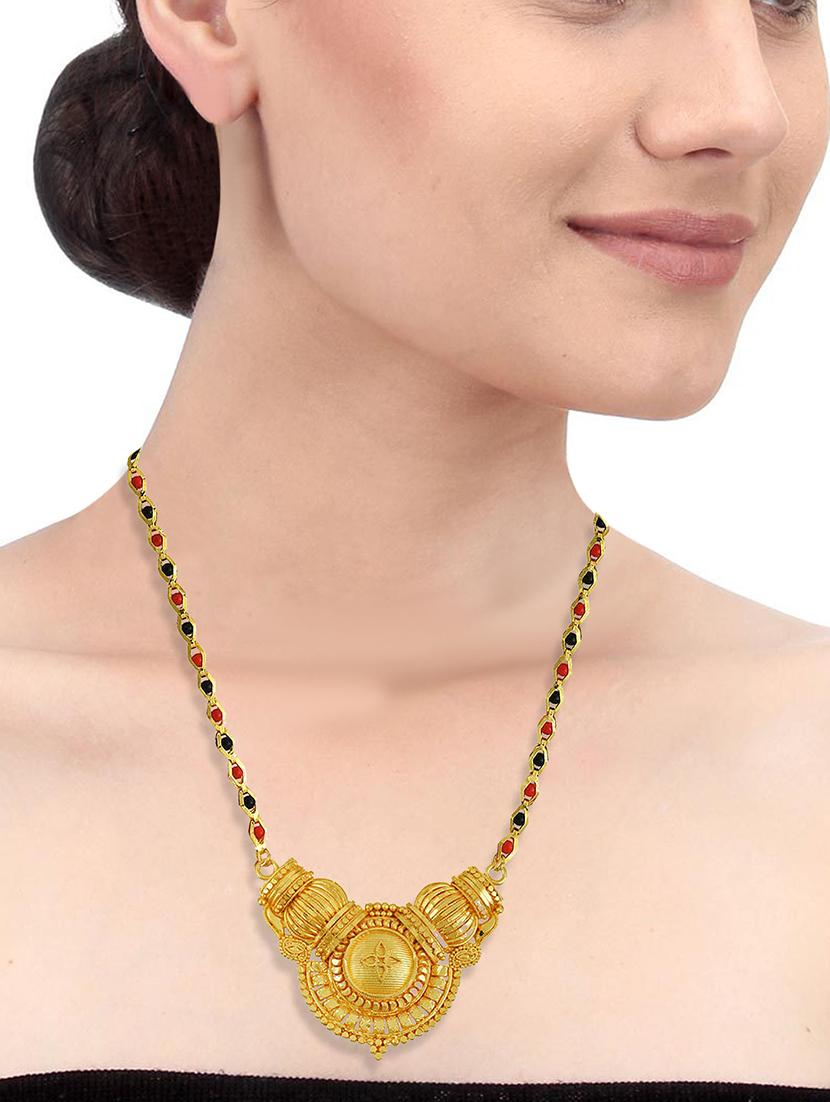 elegant red & black beaded mangalsutra with gold pendant - 21674041 - Standard Image - 3