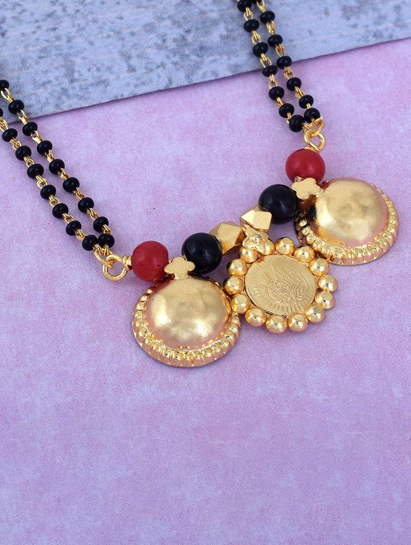 elegant red & black beaded mangalsutra with gold pendant