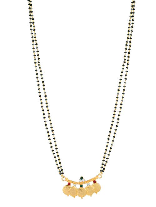 elegant black beaded mangalsutra with gold pendant - 21674044 - Standard Image - 0