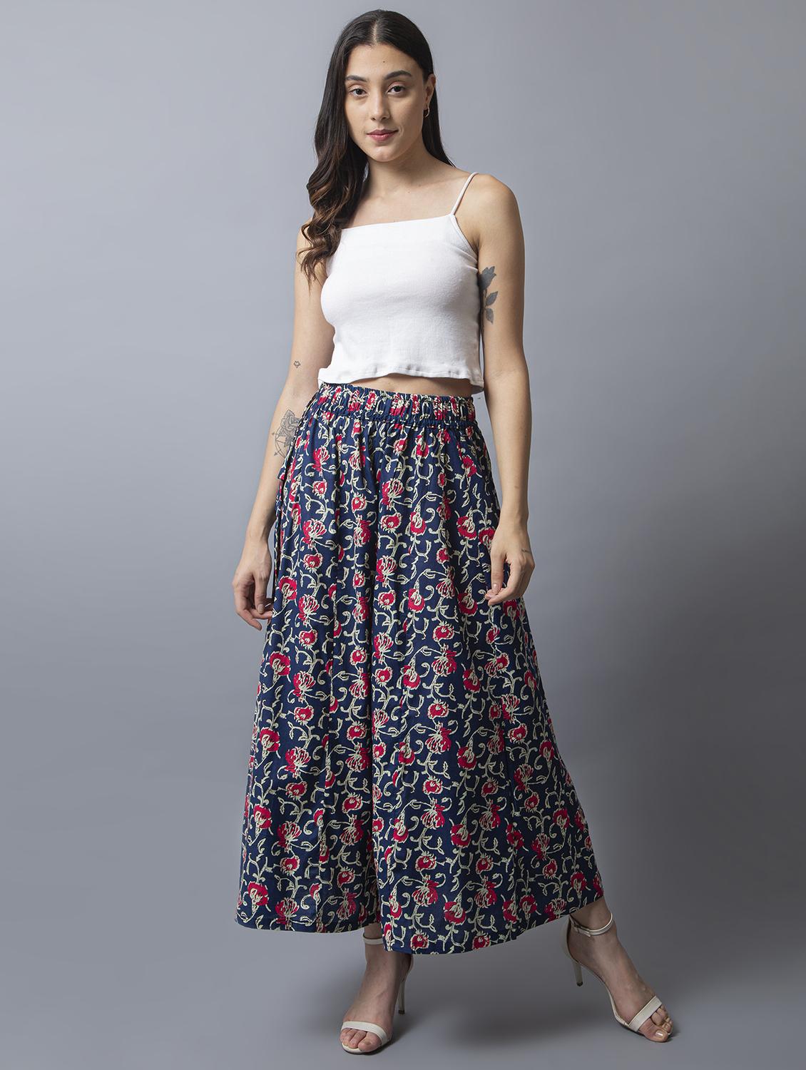 women blue floral printed flared palazzo - 21674074 - Standard Image - 3