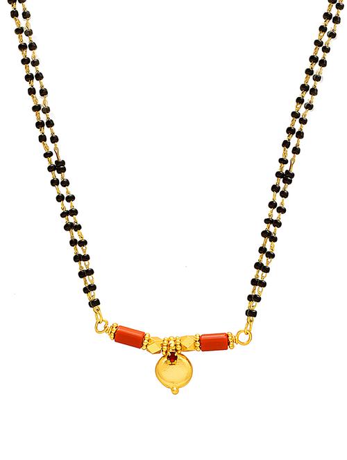 elegant black beaded mangalsutra with gold pendant - 21674075 - Standard Image - 0