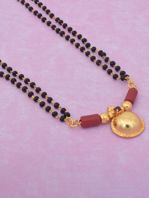 elegant black beaded mangalsutra with gold pendant - 21674312 -  Standard Image - 0
