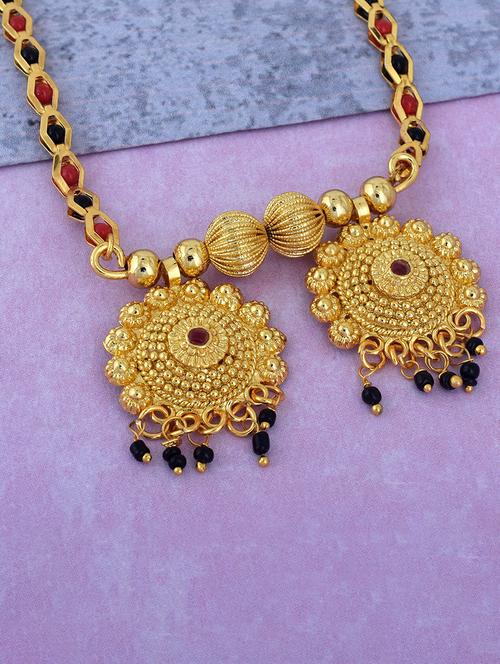 elegant red & black beaded mangalsutra with gold pendant - 21674313 -  Standard Image - 0