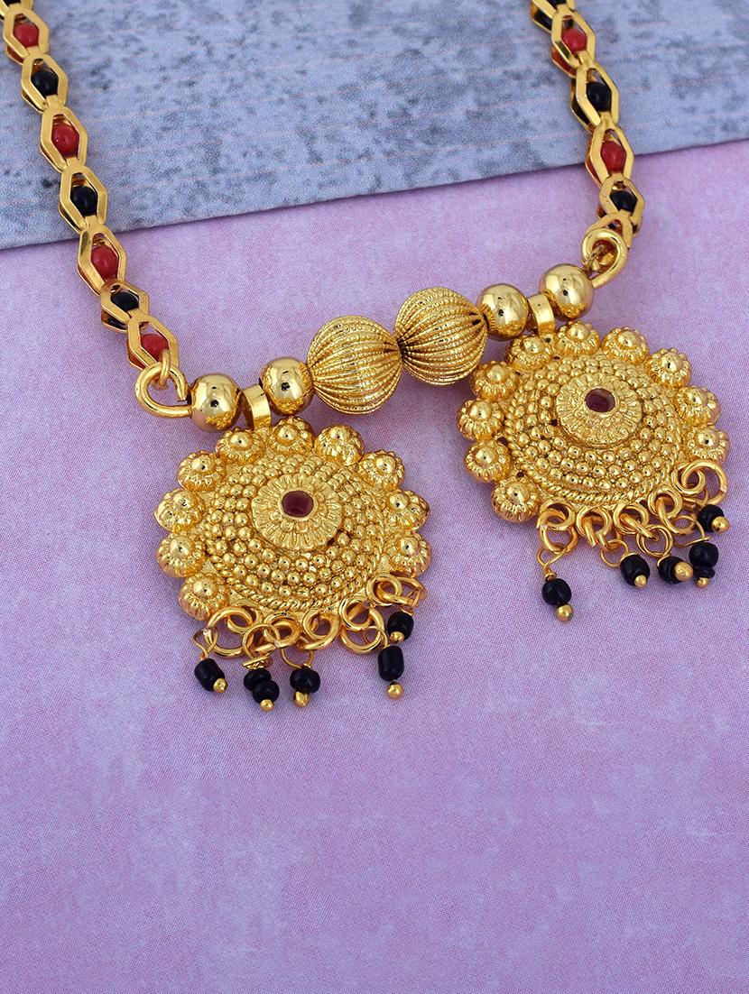 elegant red & black beaded mangalsutra with gold pendant - 21674313 -  Zoom Image - 0