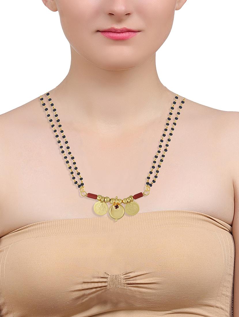 elegant black beaded mangalsutra with gold pendant - 21674315 - Standard Image - 3