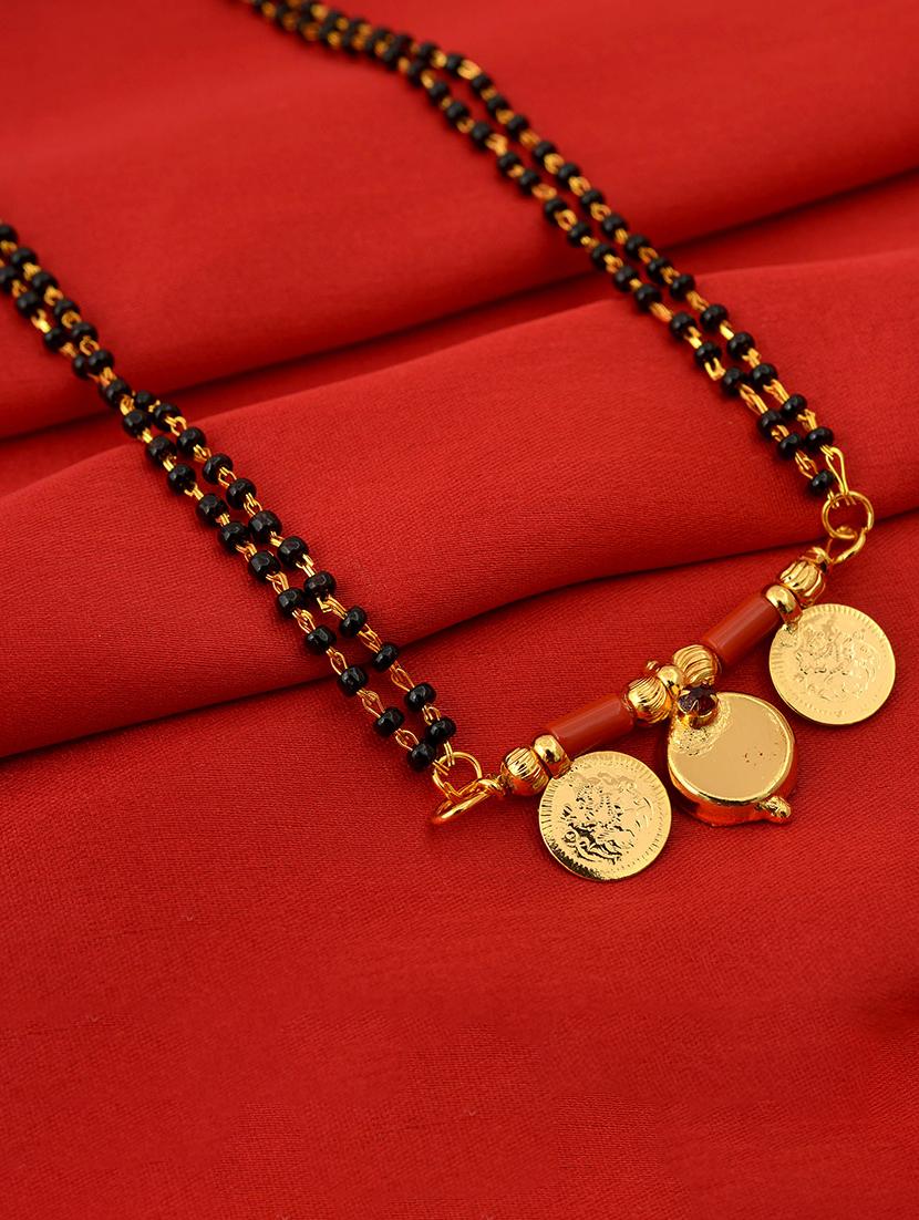 elegant black beaded mangalsutra with gold pendant - 21674319 -  Zoom Image - 0