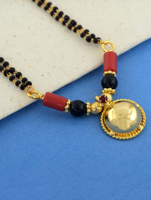 elegant black beaded mangalsutra with gold pendant - 21674321 -  Standard Image - 0