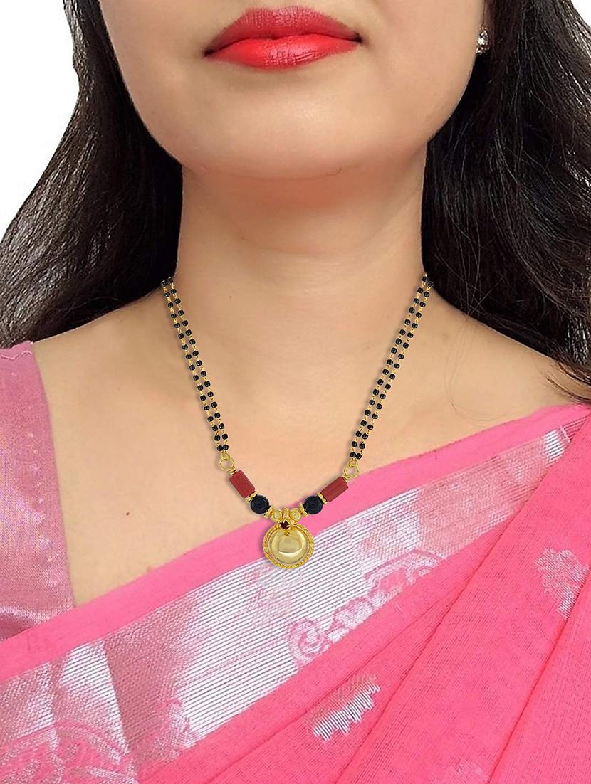 elegant black beaded mangalsutra with gold pendant - 21674321 - Standard Image - 3