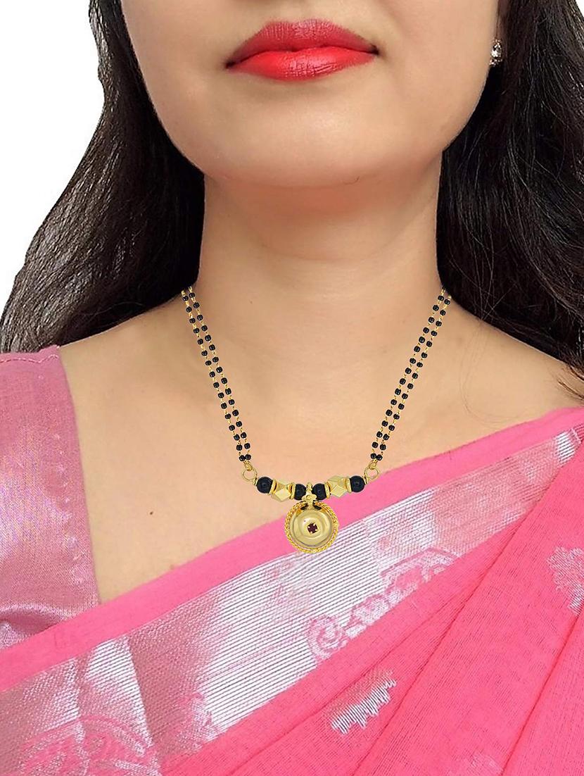 elegant black beaded mangalsutra with gold pendant - 21674322 - Standard Image - 3