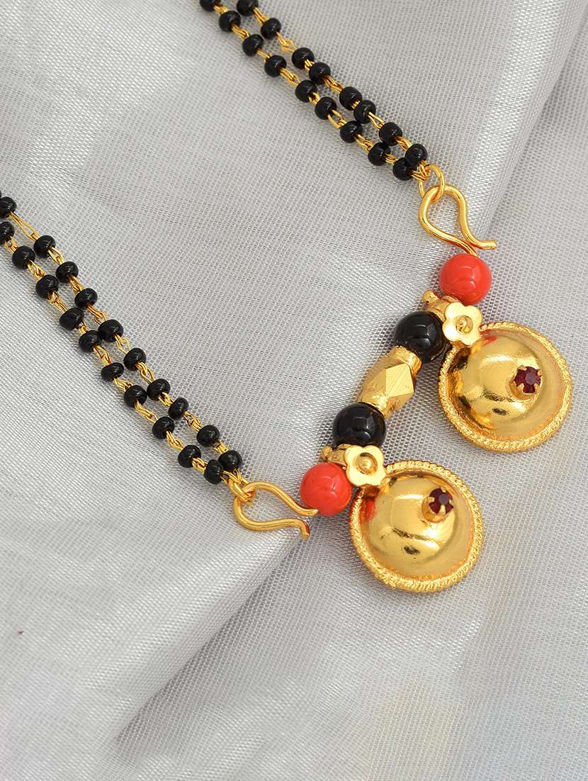 elegant black beaded mangalsutra with gold pendant