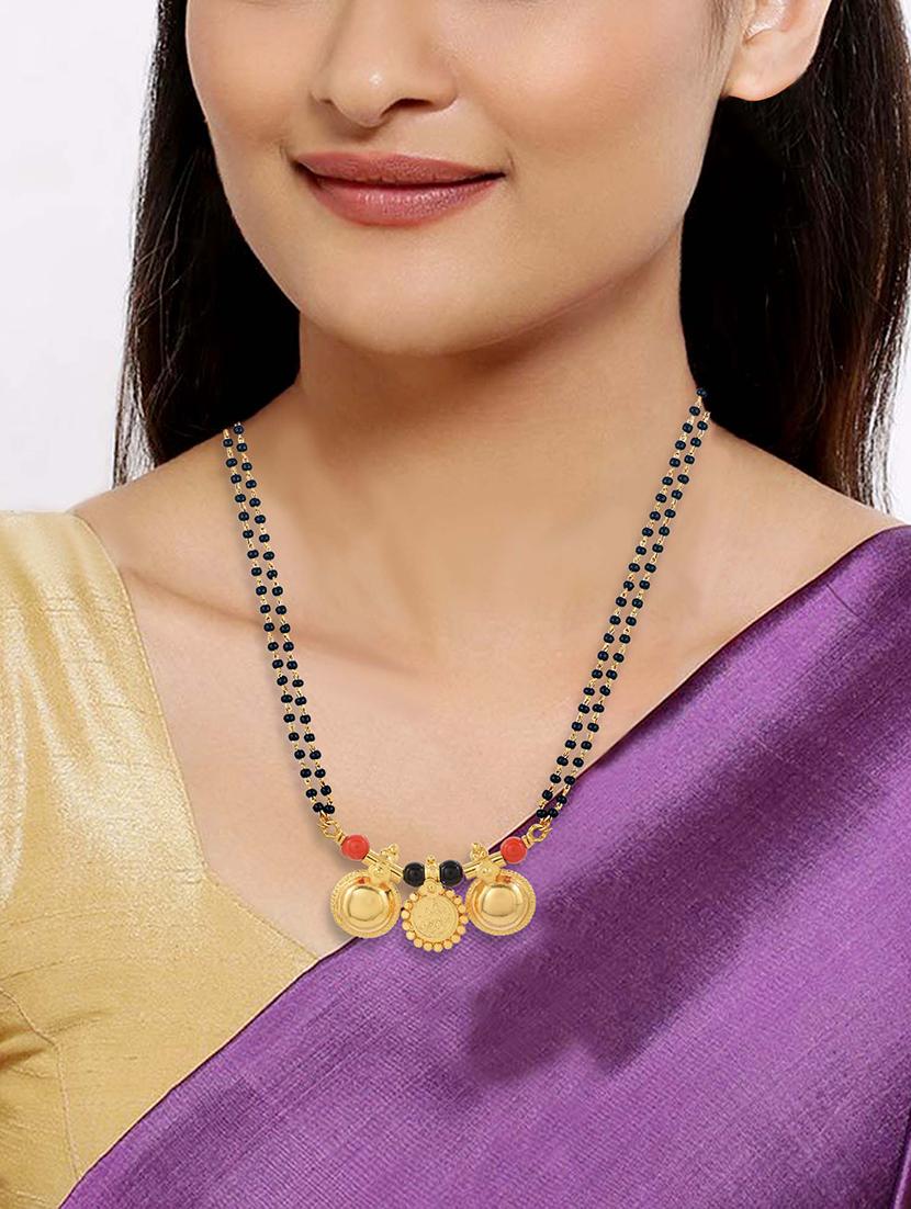 elegant black beaded mangalsutra with gold pendant - 21674325 - Standard Image - 3