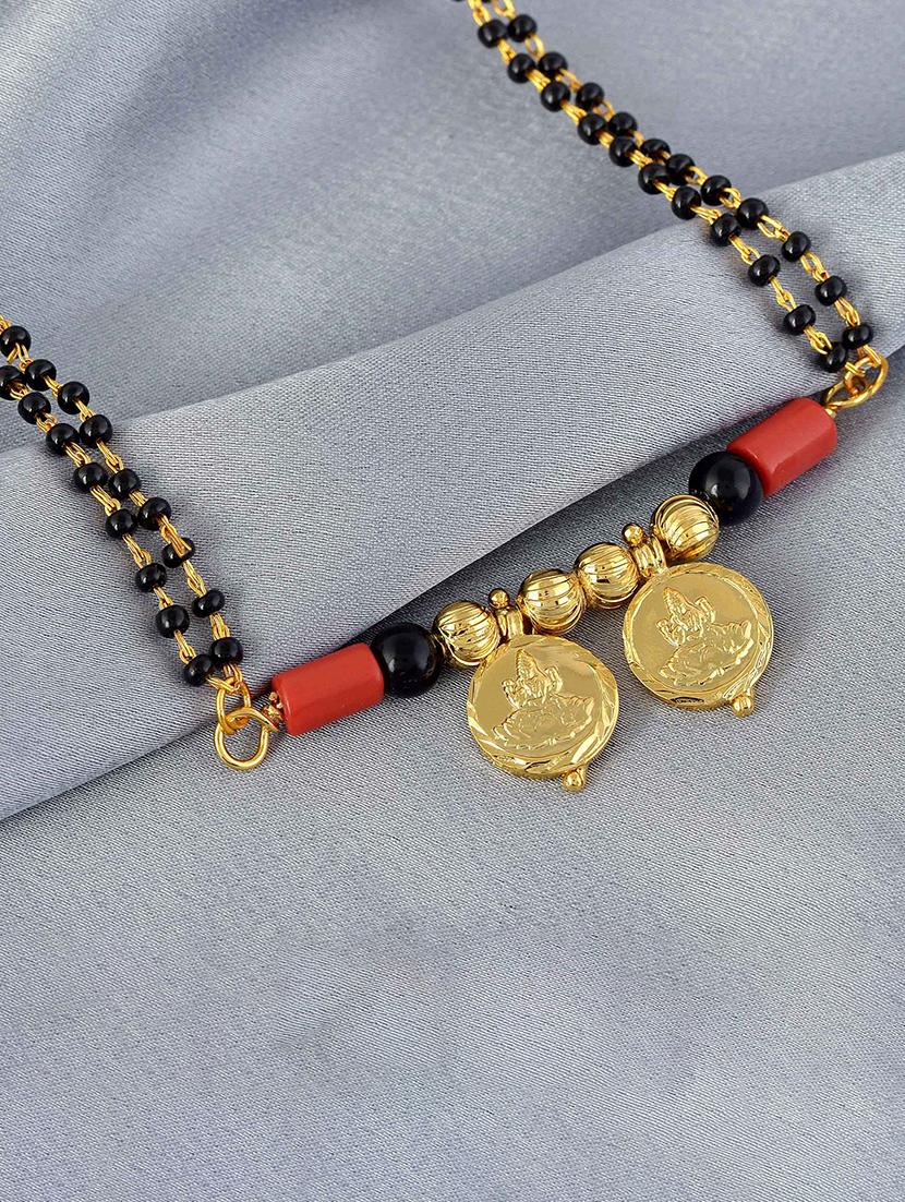 elegant black beaded mangalsutra with gold pendant - 21674326 - Zoom Image - 0