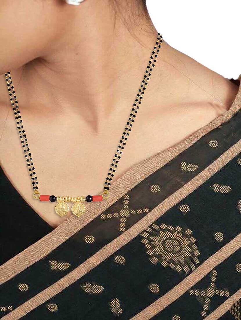 elegant black beaded mangalsutra with gold pendant - 21674326 - Standard Image - 3