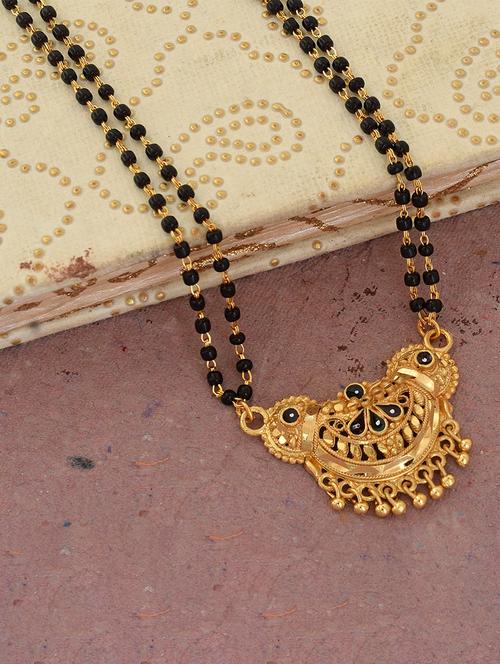 elegant black beaded mangalsutra with gold pendant - 21674328 - Standard Image - 0