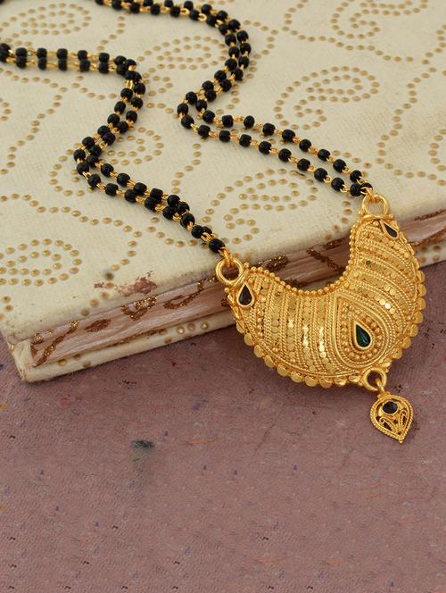 elegant black beaded mangalsutra with gold pendant - 21674329 - Standard Image - 0
