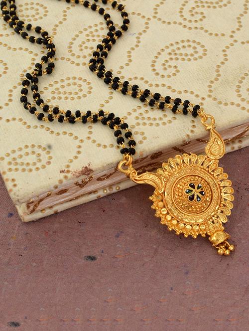 elegant black beaded mangalsutra with gold pendant - 21674494 - Standard Image - 0