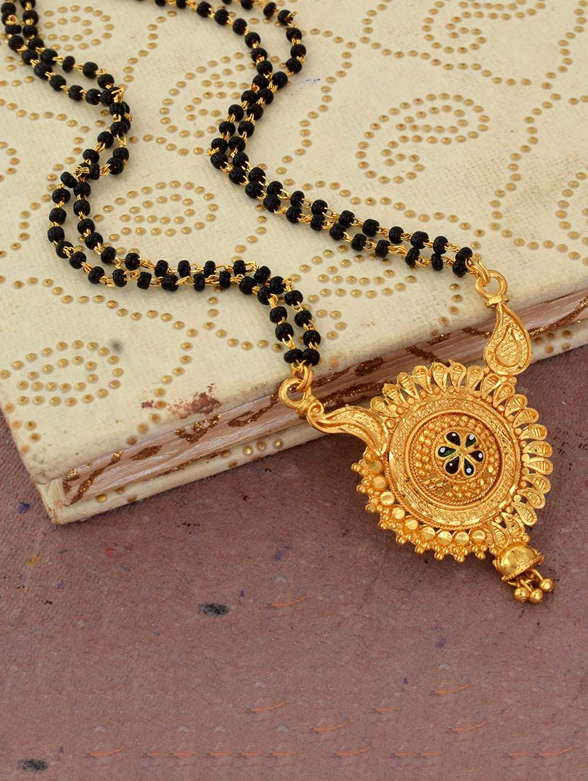 elegant black beaded mangalsutra with gold pendant - 21674494 - Zoom Image - 0