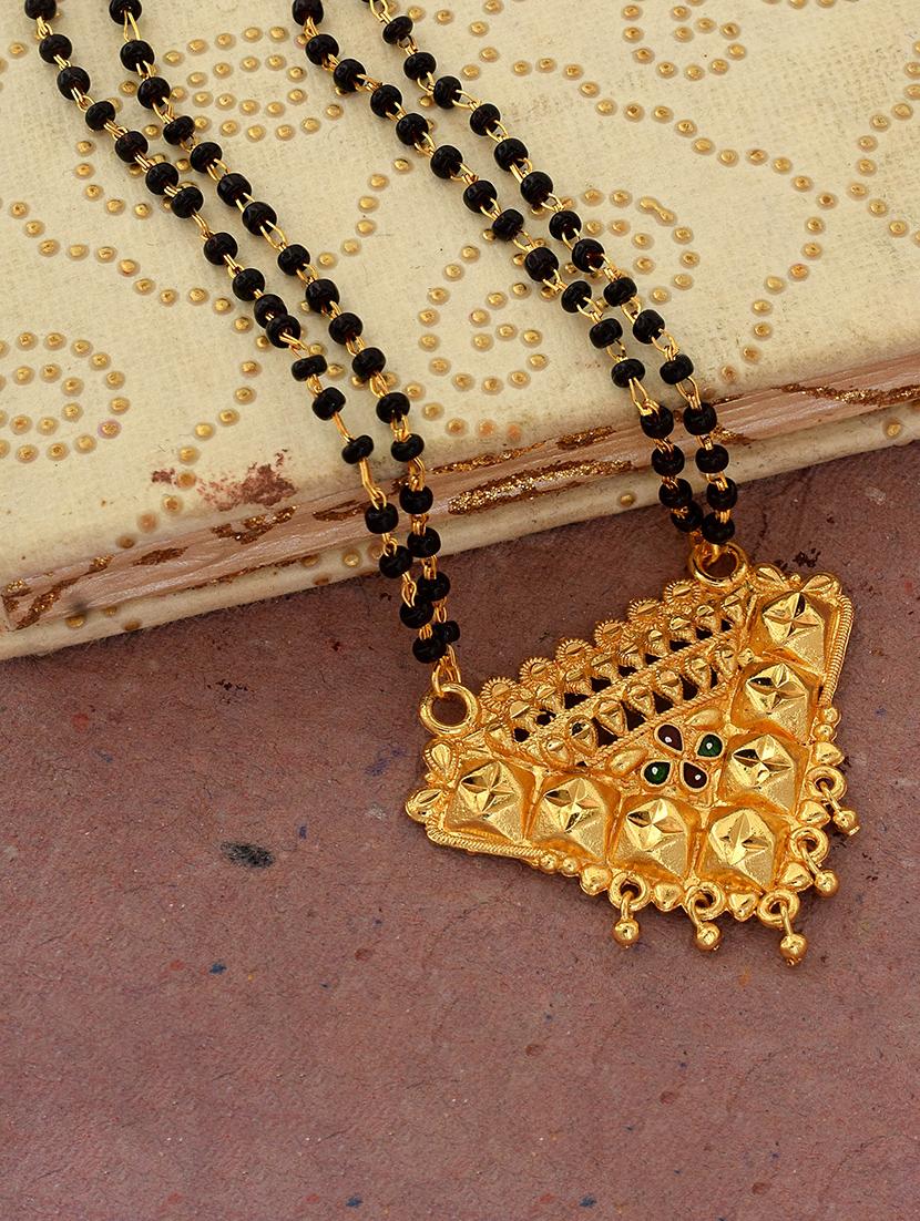 elegant black beaded mangalsutra with gold pendant - 21674495 - Zoom Image - 0