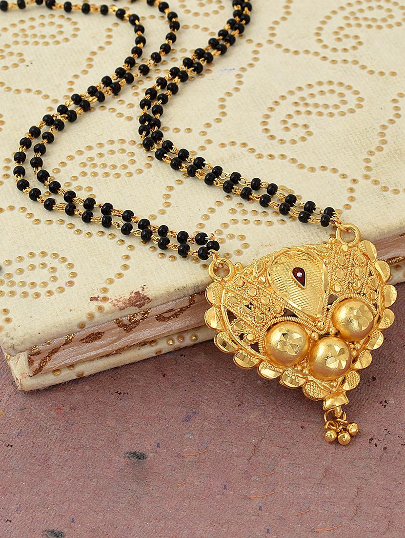 elegant black beaded mangalsutra with gold pendant - 21674496 - Zoom Image - 0