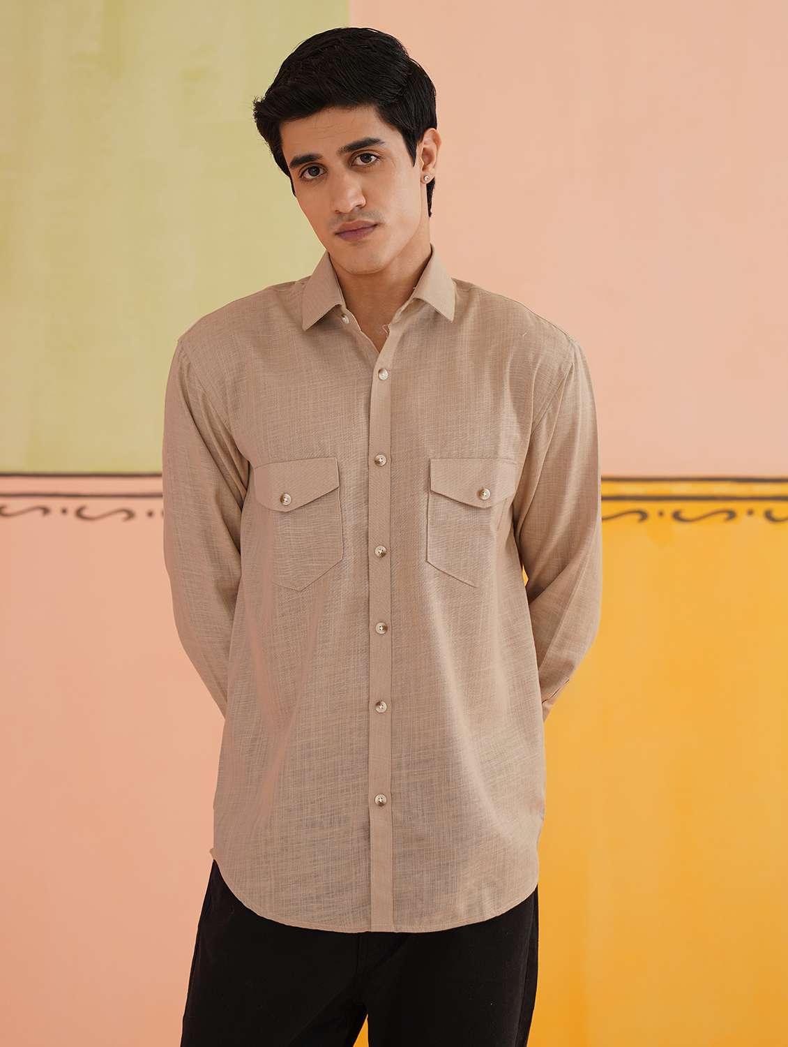 men solid long sleeve regular fit casual shirt