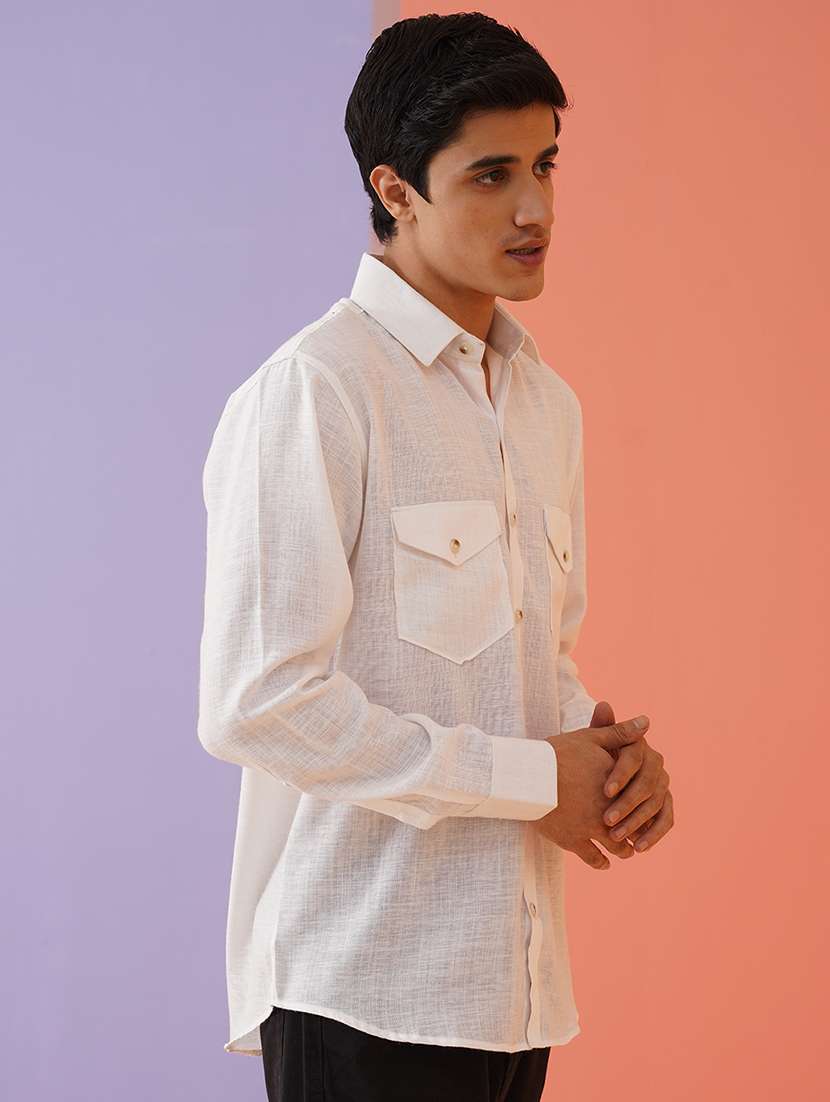 men solid long sleeve regular fit casual shirt