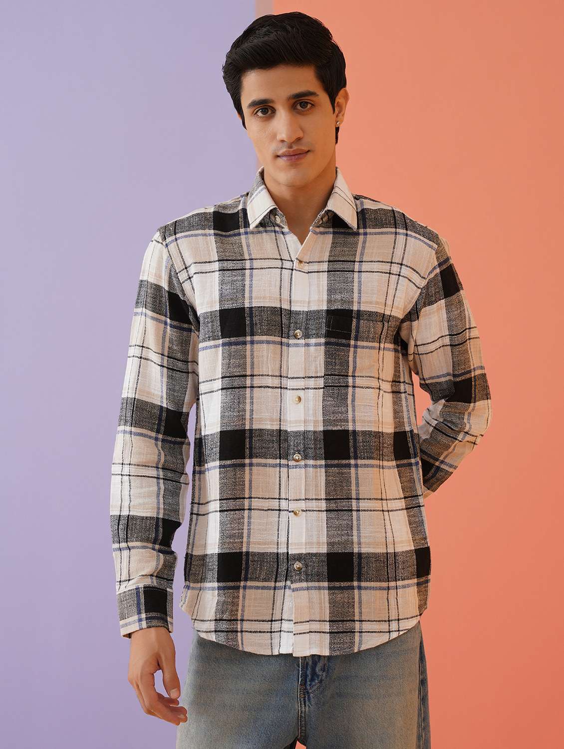 men checkered long sleeve regular fit casual shirt