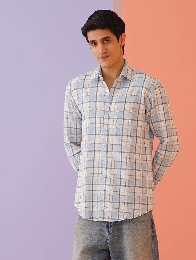 men long sleeves checkered casual shirt - 21674660 -  Zoom Image - 0