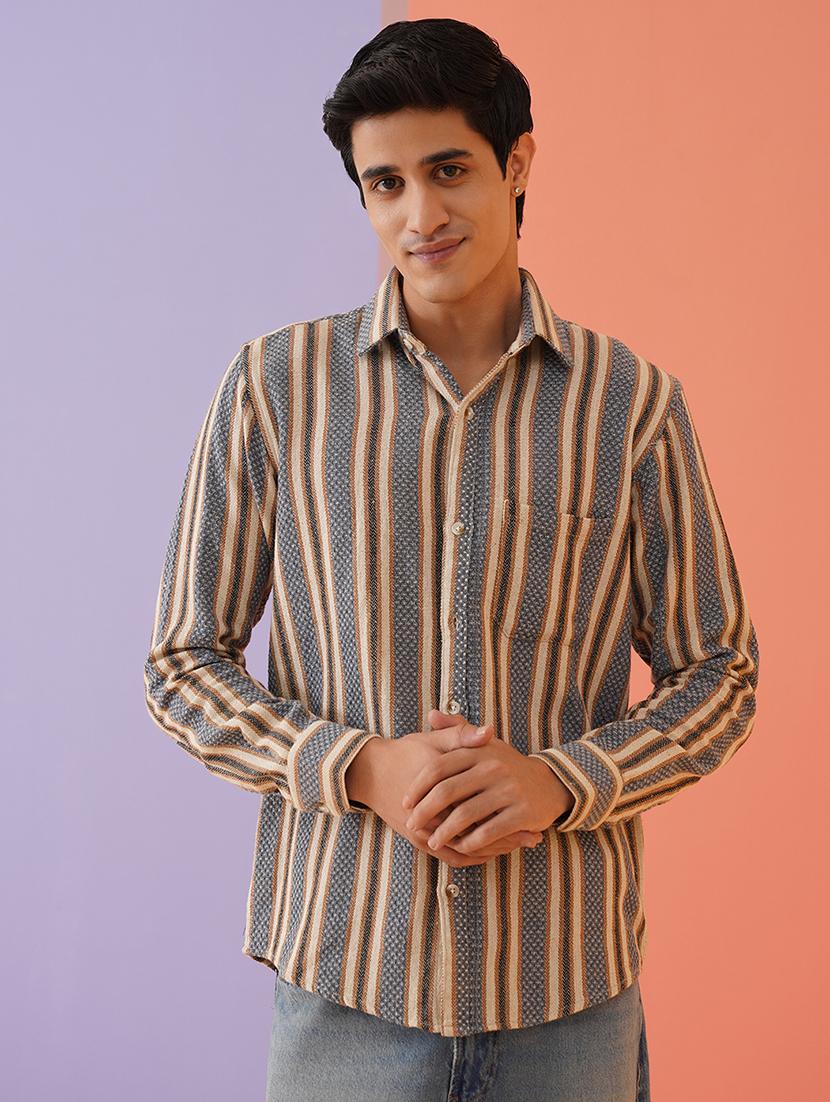 men long sleeves striped casual shirt
