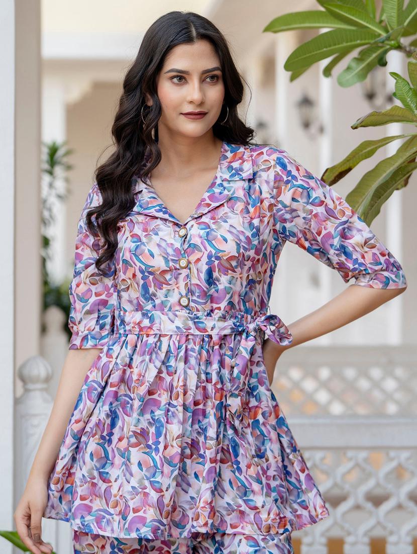 women multi color printed lapel neck co-ord sets - 21674679 - Standard Image - 5