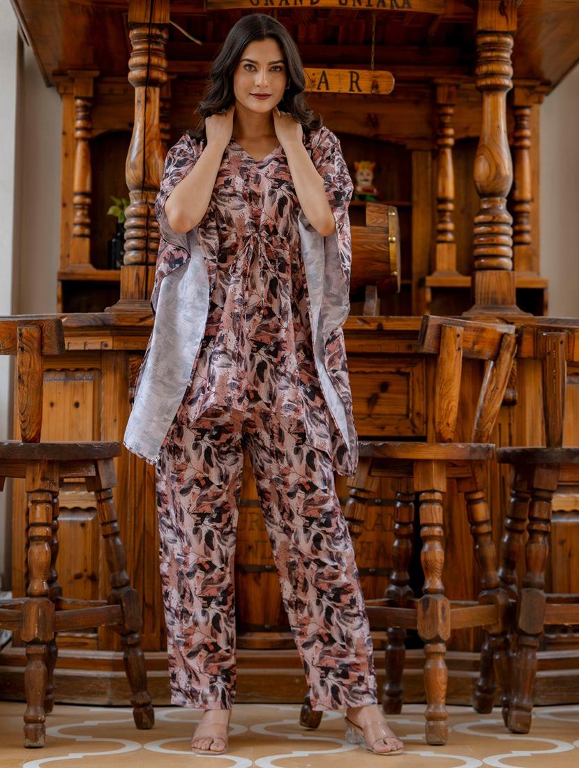 women brown printed v neck co-ord sets - 21674680 - Standard Image - 5