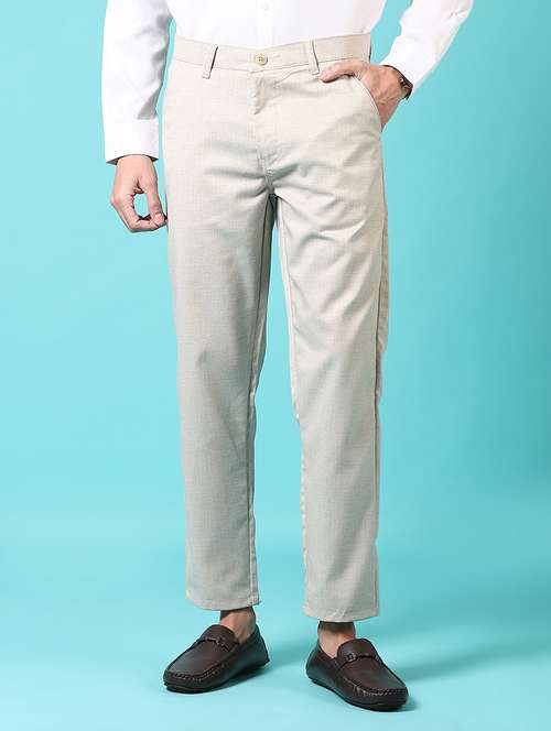 men solid mid rise flat front casual trouser - 21674982 - Standard Image - 0