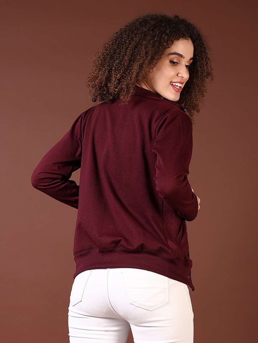 women self designed stand collar sweatshirt - 21675034 -  Standard Image - 3