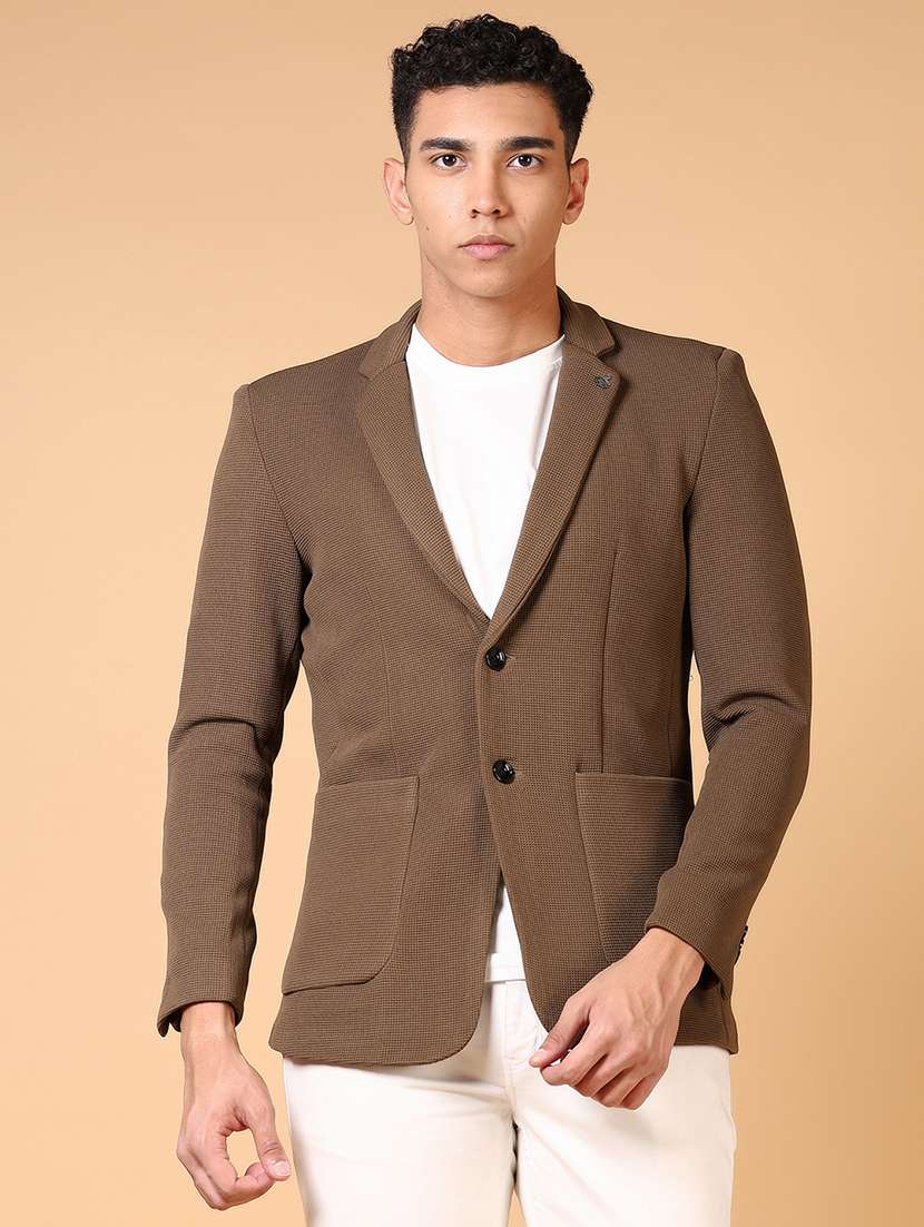 men solid long sleeve single breasted blazer