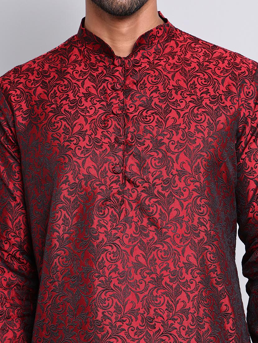 men self design mandarin neck long kurta - 21675145 - Standard Image - 5