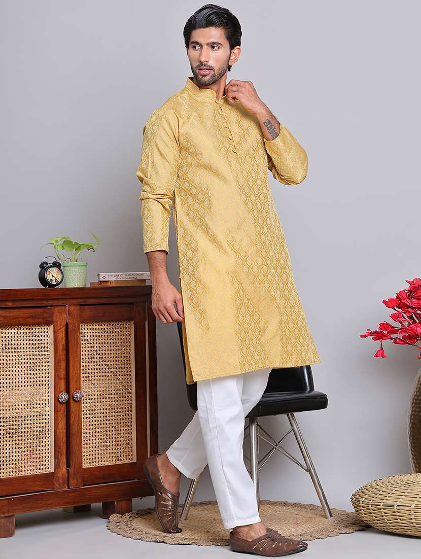 men self design mandarin neck long kurta - 21675146 -  Standard Image - 3