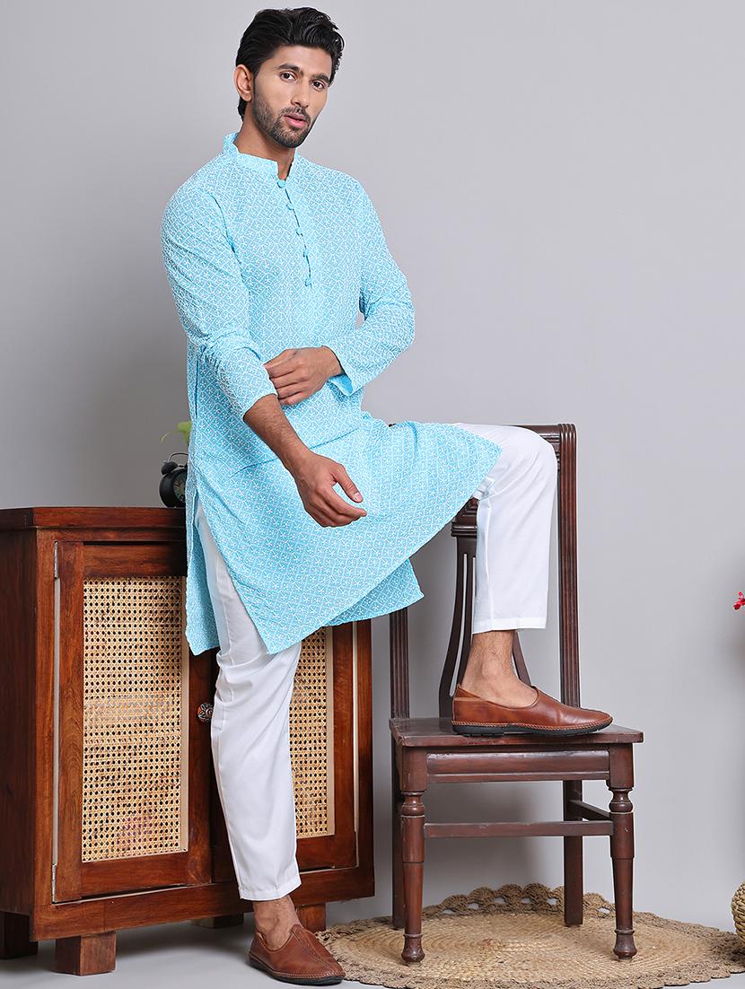 men embroidered mandarin neck long kurta - 21675152 - Standard Image - 3