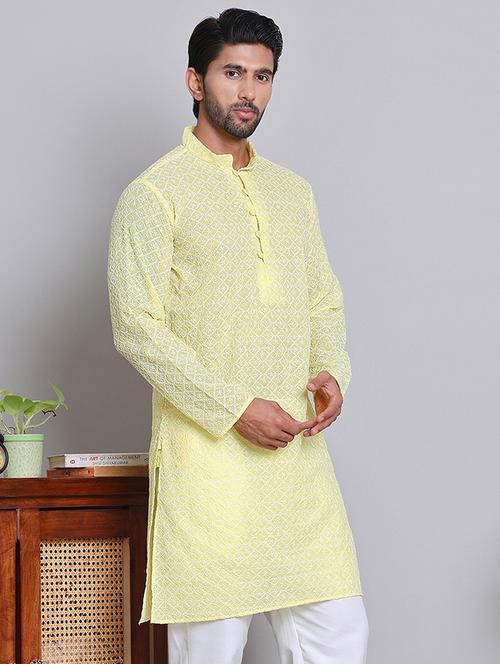 men embroidered mandarin neck long kurta - 21675154 -  Standard Image - 0