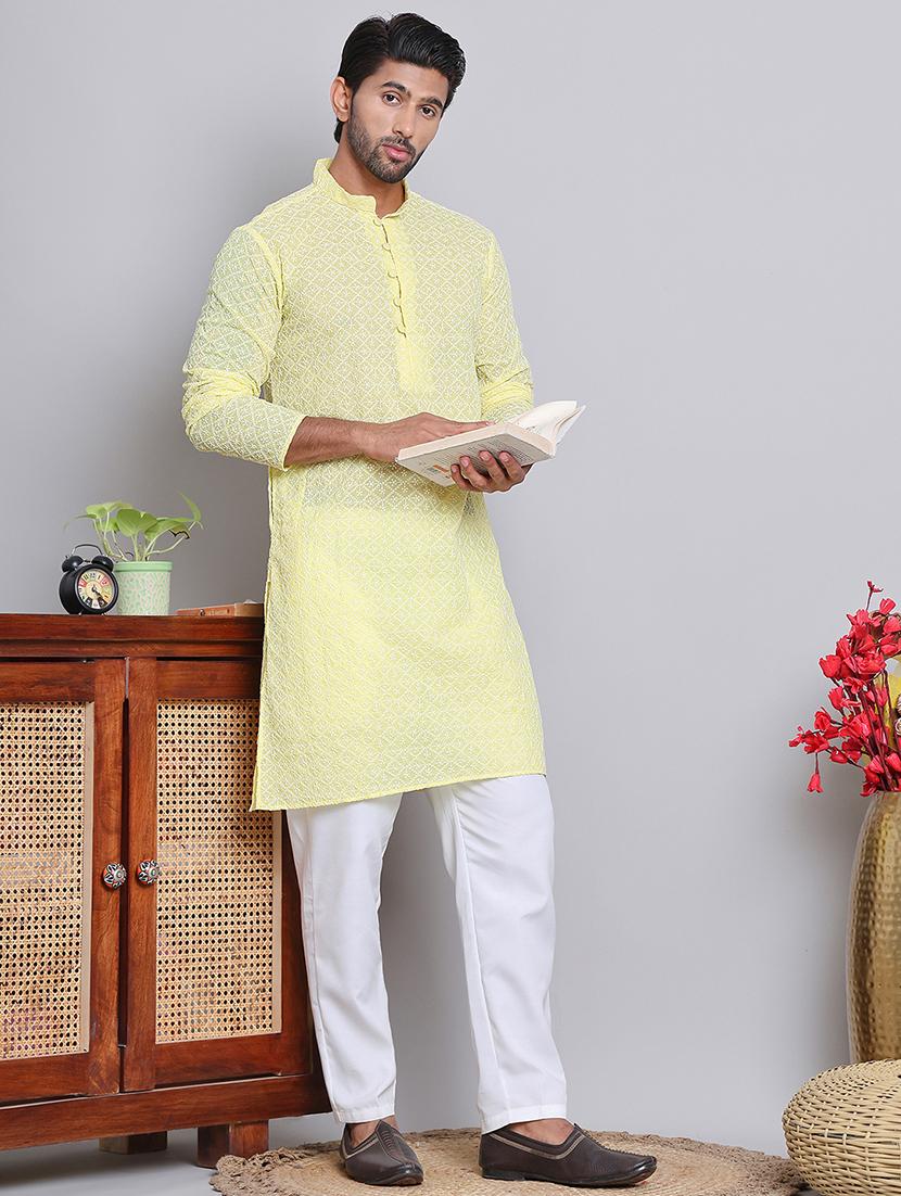 men embroidered mandarin neck long kurta - 21675154 - Standard Image - 3