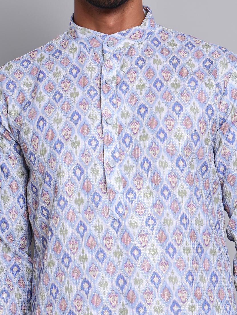 men printed mandarin neck long kurta - 21675155 - Standard Image - 5